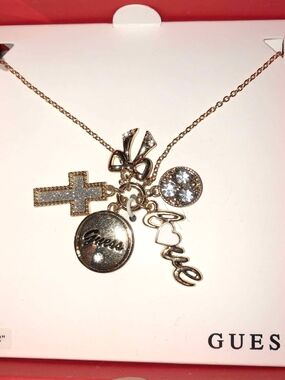 GUESS Gold-Tone Multi-Charm Necklace with Crystal Accents